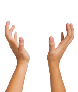 Hands of a woman catching - isolated on white